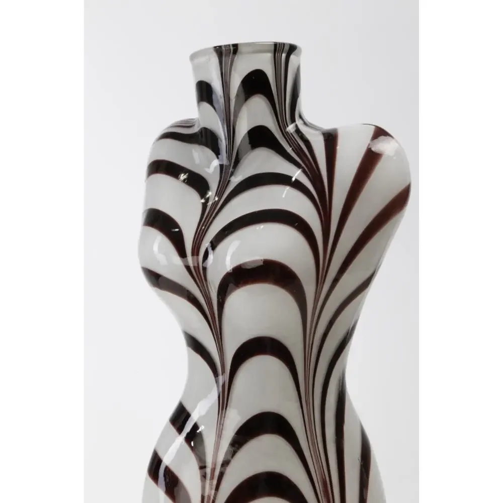 Vintage Murano Style Art Glass Zebra Swirl Female Torso Bust Form Large Vase
